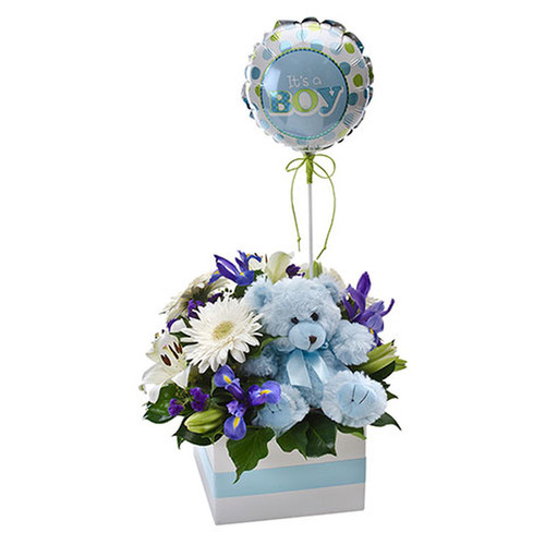 Flower Box with a Teddy Bear and Balloon